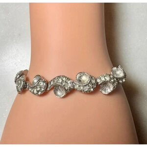 Pennino Clear Rhinestone Bracelet Vintage Signed Silver Tone